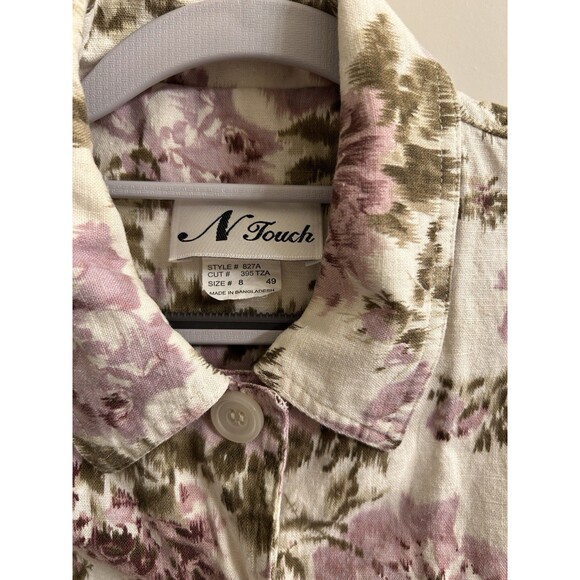 VTG N Touch Collared Floral Jacket Linen Blend Long Sleeve Sz 8 Career Office - Picture 6 of 6
